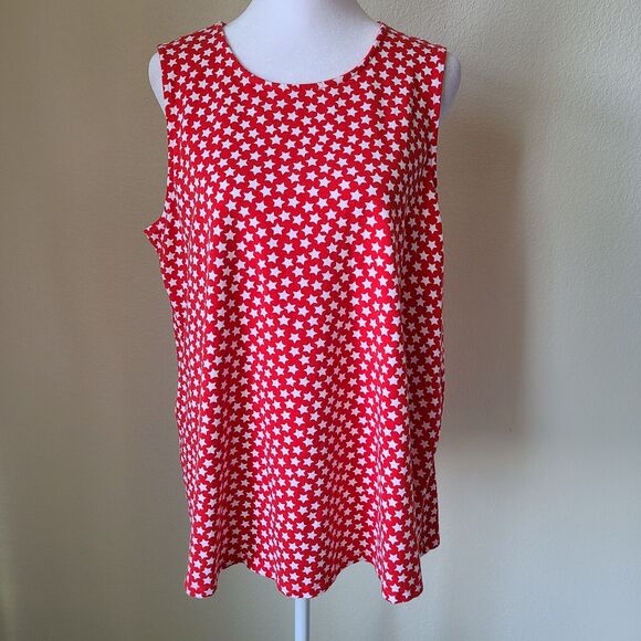 D&Co Star Tank Top Tunic Size Medium Red White Sleeveless Patriotic‎ USA Stretch - Picture 1 of 7